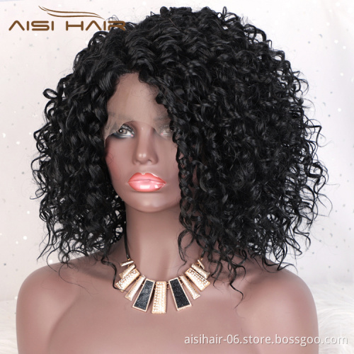 Aisi Hair Hign Quality Short Bob Kinky Curly Natural Black Wig Afro Deep Curly Synthetic Hair Lace Frontal Wigs For Black Women